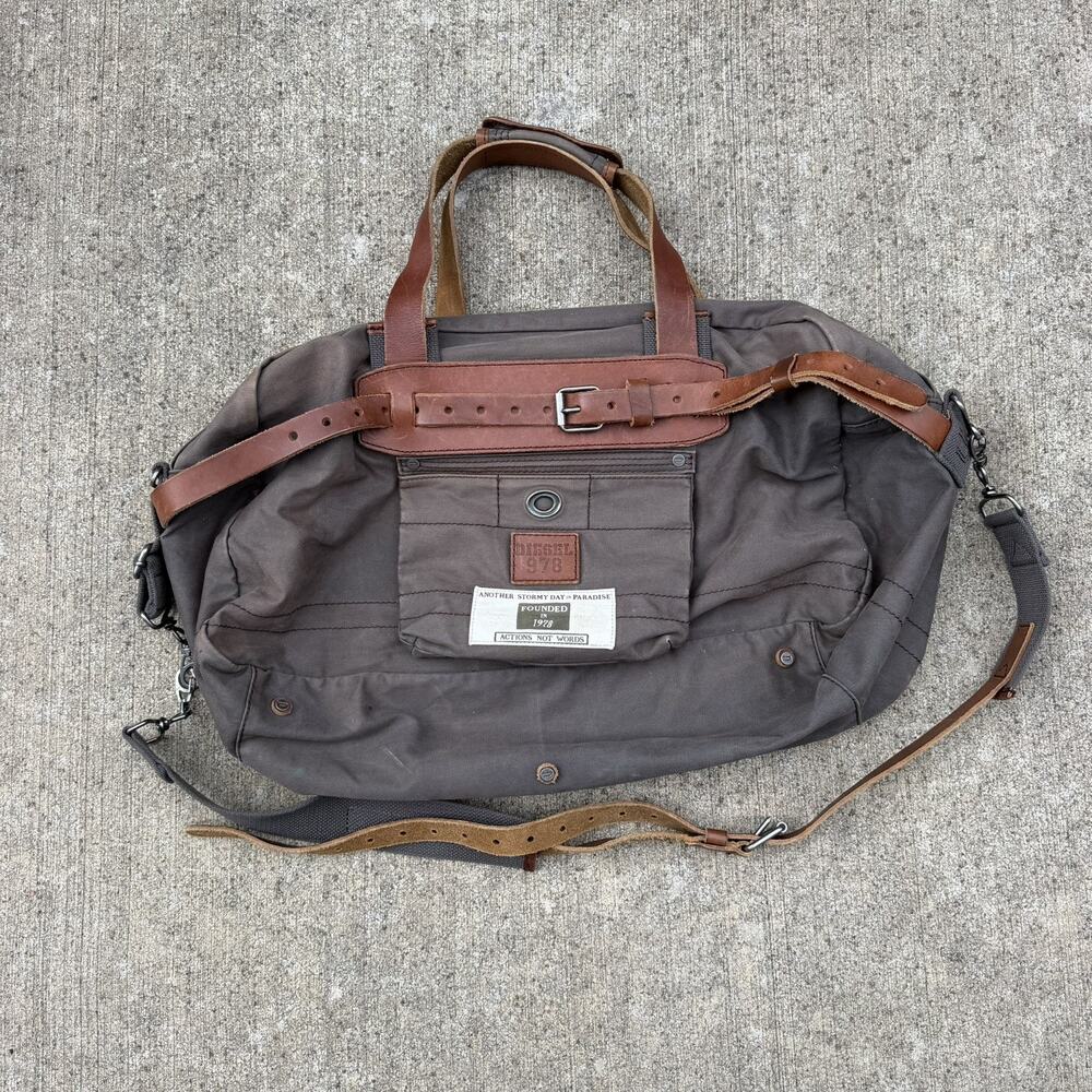 Vintage Diesel 978 Brown Duffel Bag Adjustable Straps Floral Interior
